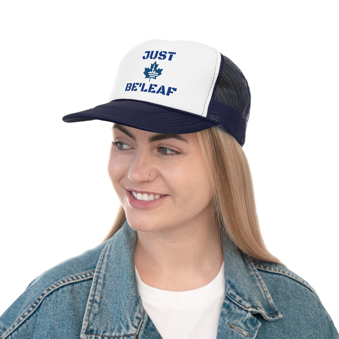 "Just Be'Leaf"  Blue Leaf Truckers Cap